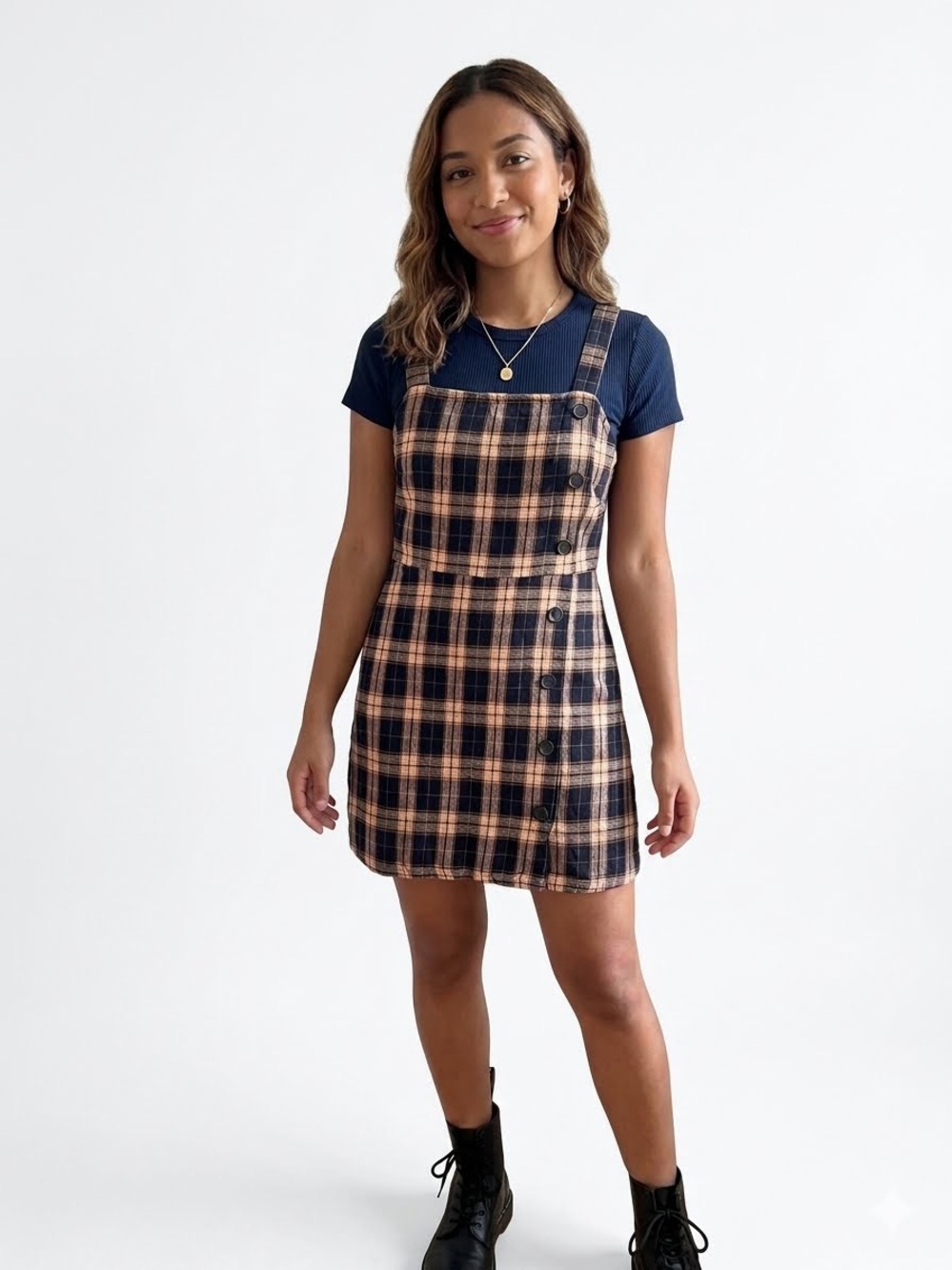 Plaid Square Neck Mini Dress